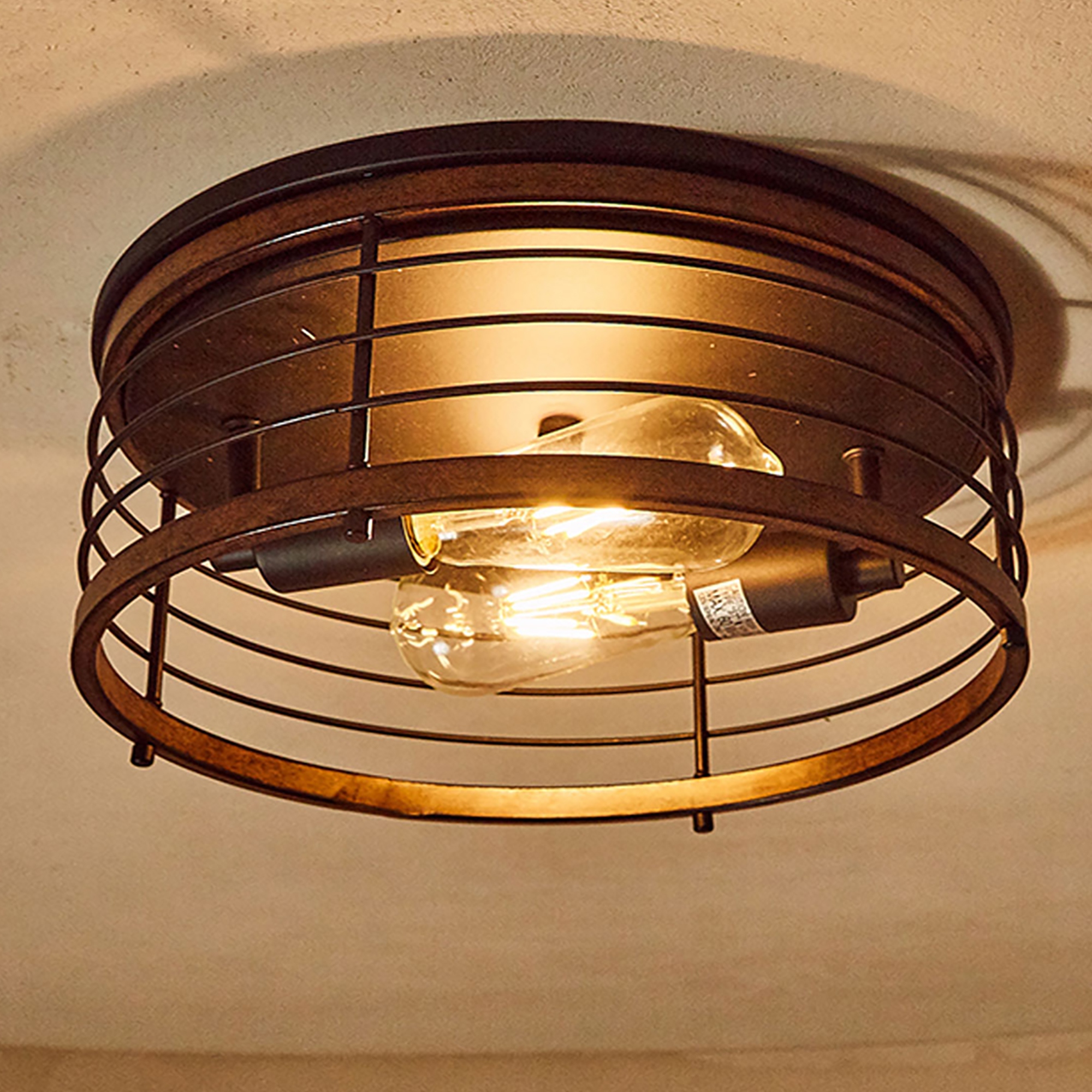 Pia Ricco 2 Light 13 inch Caged Drum Farmhouse Flush Mount 13 inchx5.85 inch Size 13 x 5.85 Black 70702 1