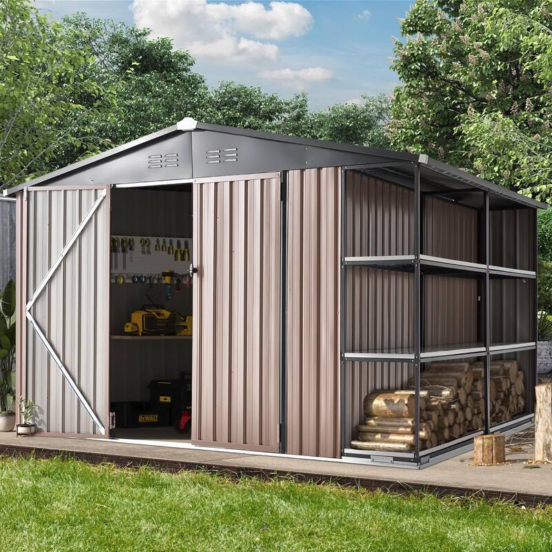 AECOJOYOutdoor Metal Storage Shed with Rack Utility Shed w/ Shelves - 8 x 10 Ft