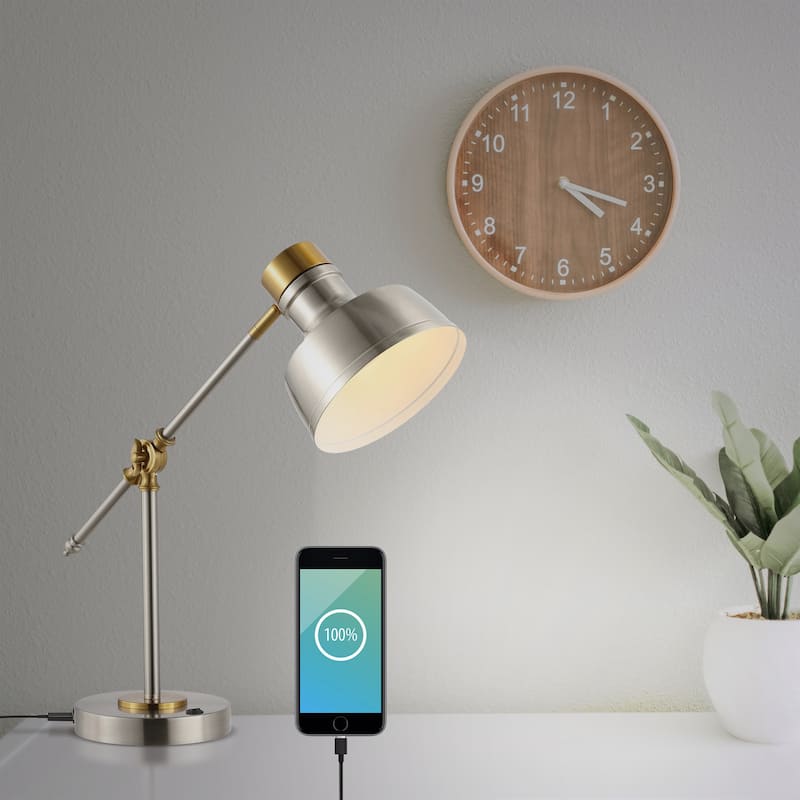 Odile 18.5" Classic Farmhouse Adjustable Cantilever LED Task Lamp with USB Charging Port, by JONATHAN Y