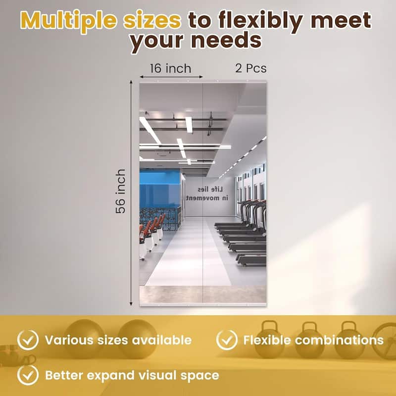Full Length Tempered Glass Mirror - Rectangular Wall Mirror for Yoga, Gym & Dance Studio(Set of 2/3)