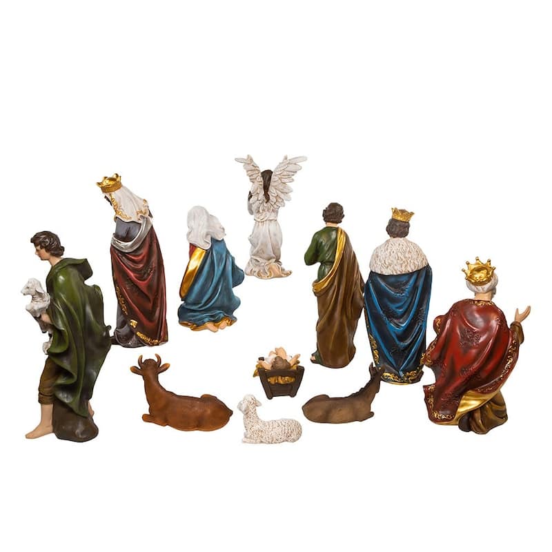 Kurt Adler 15-Inch Resin Nativity Table Piece Set Of 11 Pieces - Multicolored