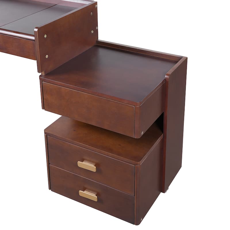 3-in-1 Makeup Vanity Desk with Stool, Flip-Top Mirror, Adjustable 3 Colors Lighting & Retractable Side Cabinet