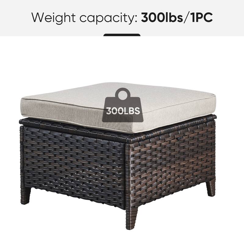 Gymojoy Outdoor Durable Wicker Ottomans with Olefin Cushions