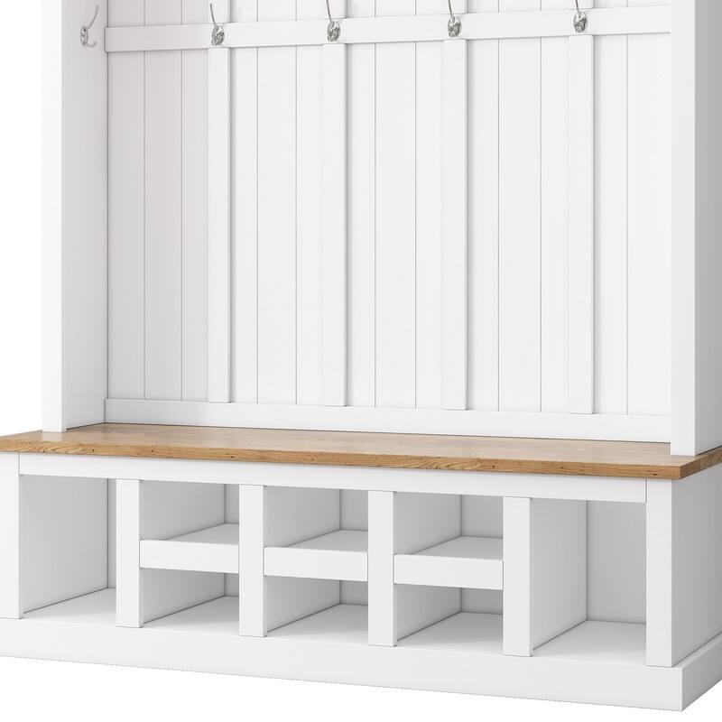 Modern Hall Tree with Wide Storage Seating Bench, Entryway Shoe Cabinet with 13 Compartments, Elegant Coat Rack with 6 Hooks