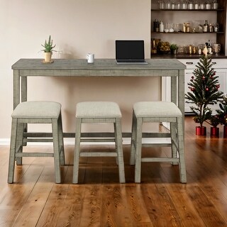 4 Pieces Counter Height Dining Table Set with 3 Stools and Socket - Bed ...