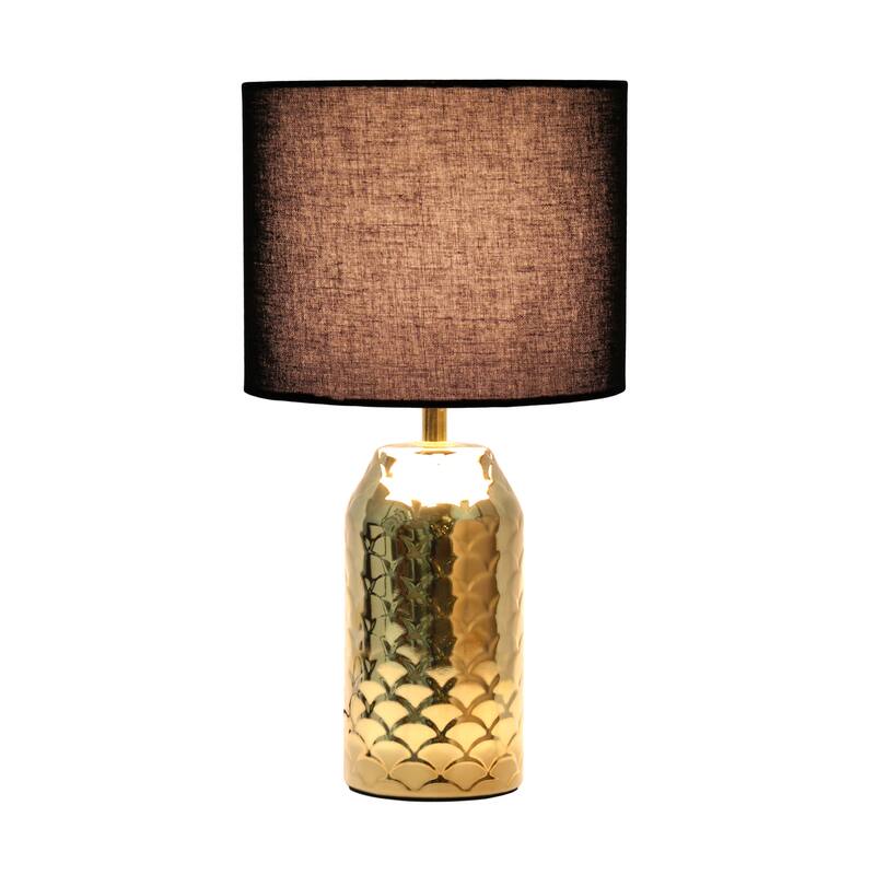 Mermaid Fishscale Porcelain Table Lamp with Black Drum Shade - 13.5" - Gold