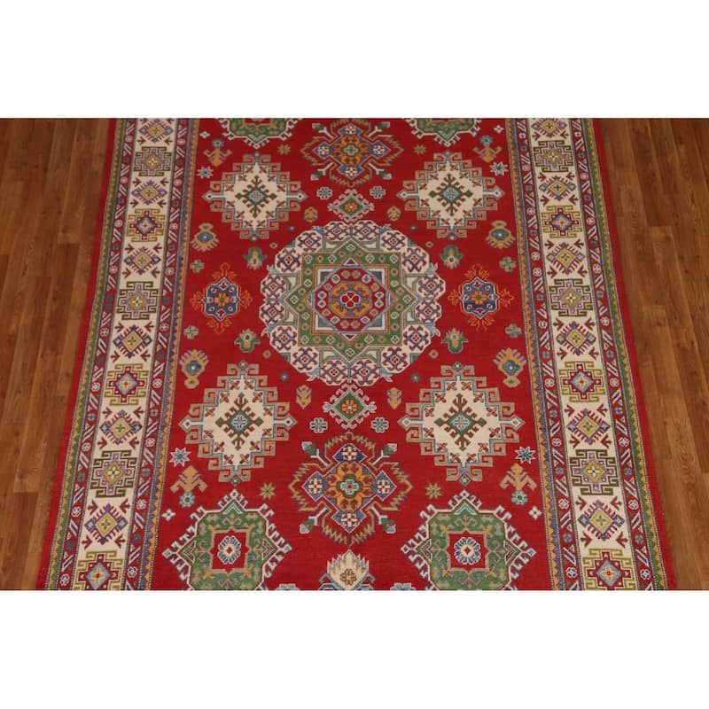Red Geometric Traditional Kazak Area Rug Hand-knotted Wool Carpet - 6'6 ...