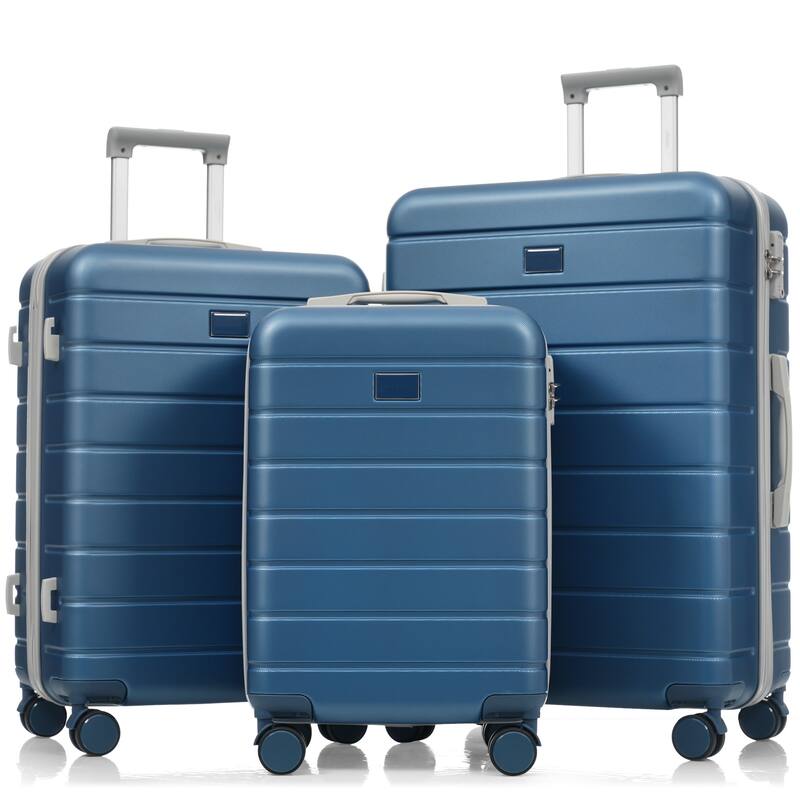 Premium ABS Travel Luggage Set,Three-Piece TSA Lock Suitcase Ensemble - Blue