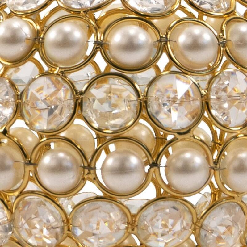 HomeRoots Set of Two 5" Gold Clear And Ivory Metal Faux Crystal And Pearl Decorative Orbs