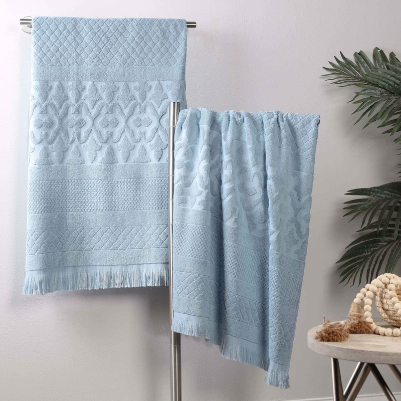 Superior Rolla Cotton Geometric Jacquard Plush Soft Bath Sheet Set of 2