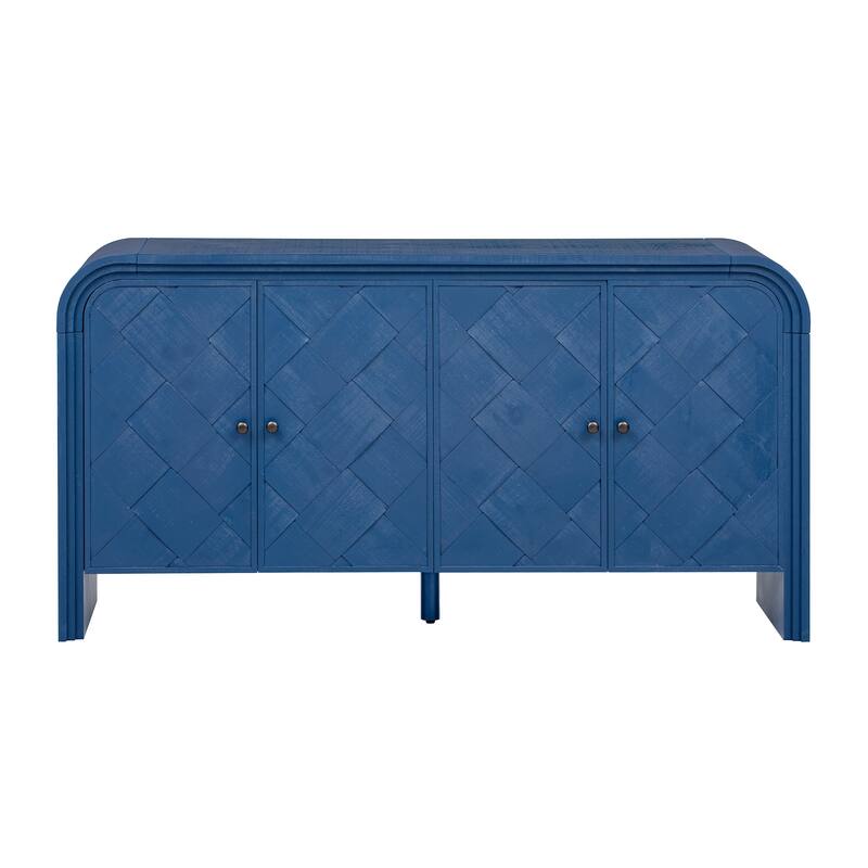 Arched 4 Door Sideboard Entryway Cabinets Accent Cabinet with Woven Wood Slat Doors and Metal Door Handle for Entryway
