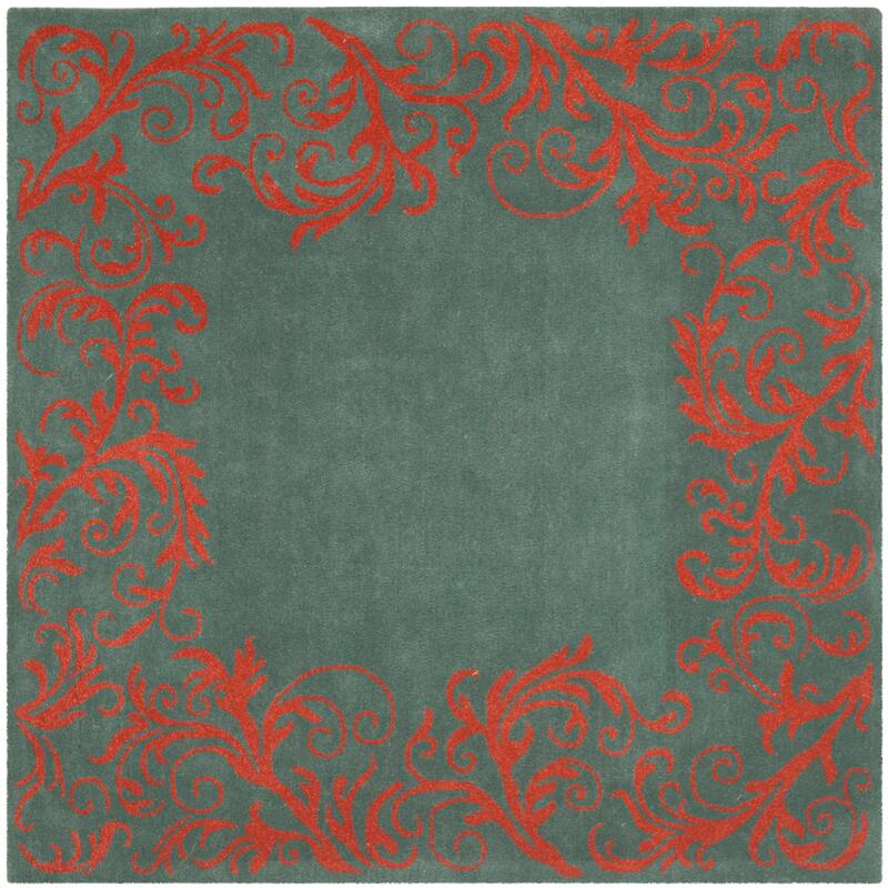 SAFAVIEH Handmade Bella Asime Modern Floral Wool Rug - 6' Square - Blue/Coral
