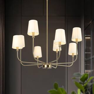 Modern Glam 8-Light Gold Chandelier French Metal Pendant Light with Fabric Shades - 31" D x 16.5" H