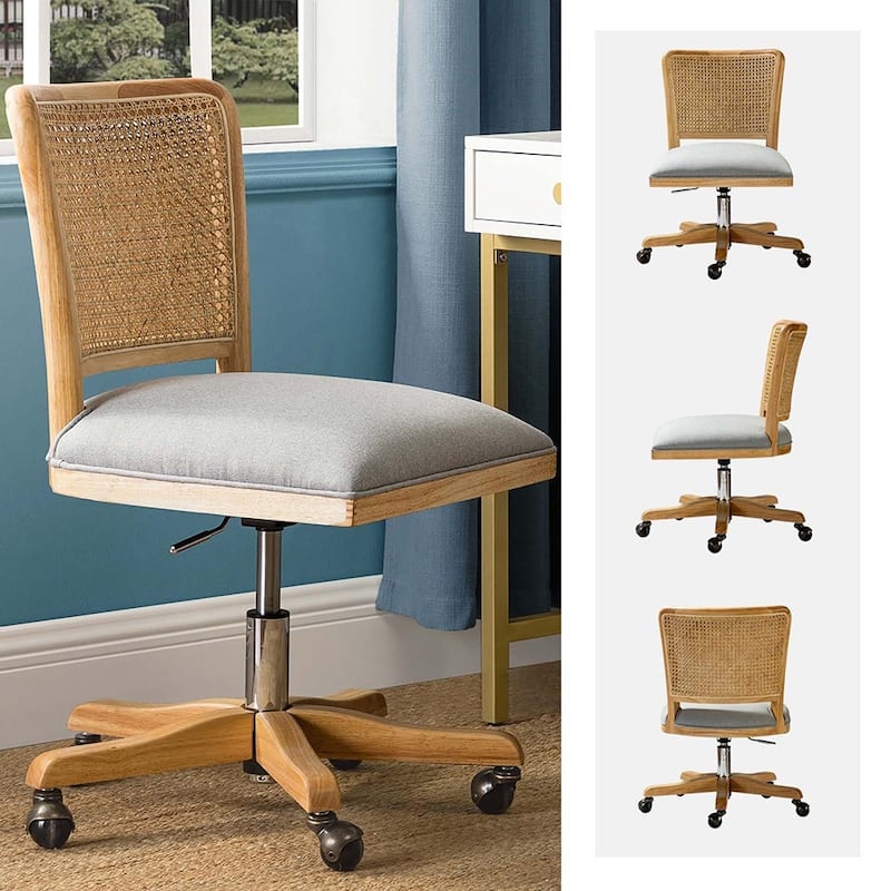 Calcutta Modern Rattan Back Task Chair Office chair with Solid Wood Legs by HULALA HOME
