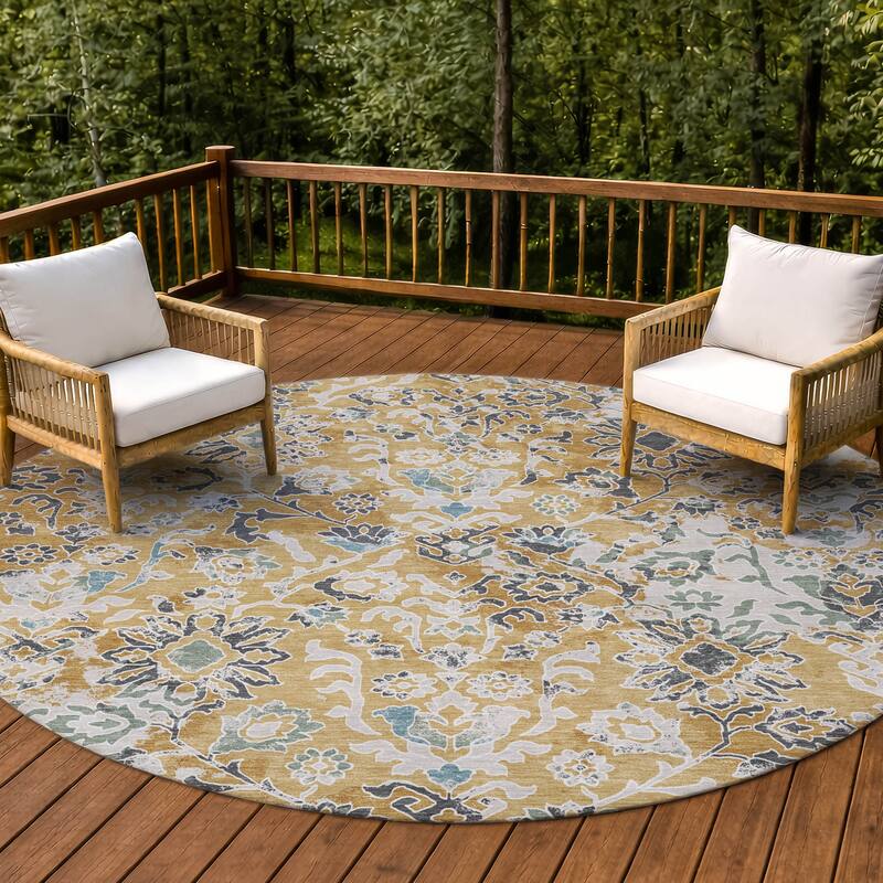 Machine Washable Indoor/ Outdoor Global Avon Chantille Rug - Gold - 8' x 8'
