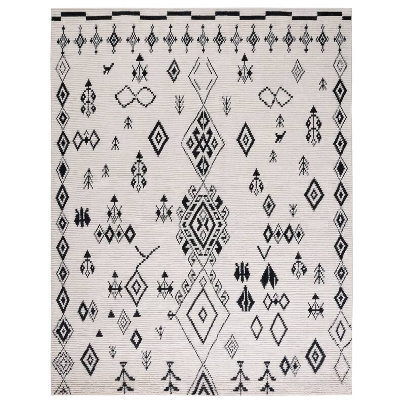 SAFAVIEH Hand-Knotted Kenya Caong Moroccan Tribal Boho Wool Rug - 8' x 10' - Ivory/Black