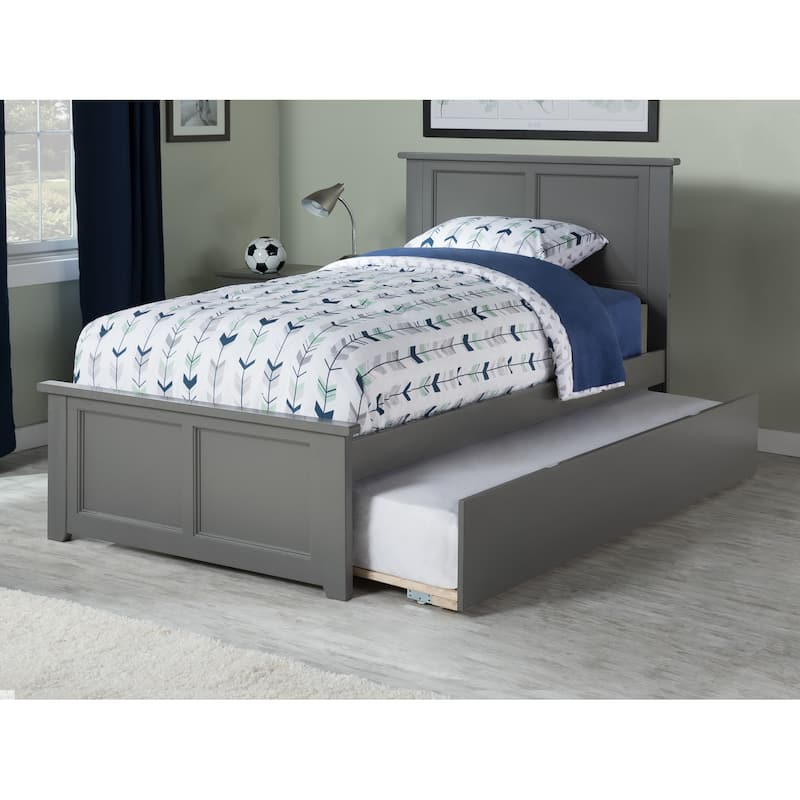Madison Twin Platform Bed with Footboard and Twin Trundle in Grey