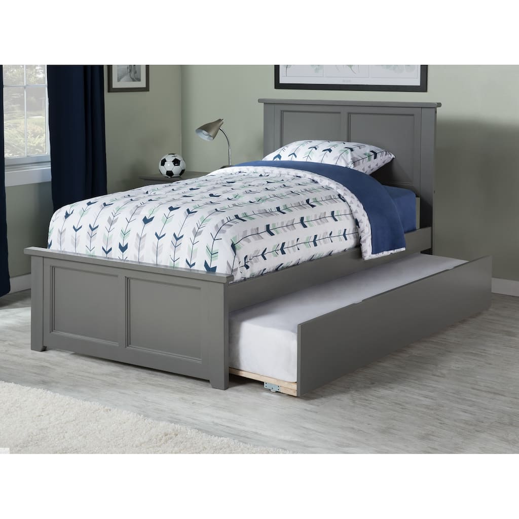 Madison Twin Platform Bed with Footboard and Twin Trundle in Grey