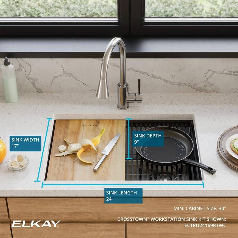 Elkay Crosstown Workstation Stainless Steel, 25-1/2" x 18-1/2" x 9" Single Bowl Undermount Sink Kit