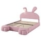preview thumbnail 28 of 29, Twin/Full Size Upholstered Platform Bed w/Cartoon Ears Shaped Headboard & Light, Cartoon Twin Bed Frame w/2 Small Storage Stools