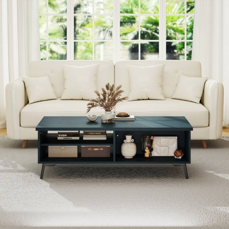 Engineered Wood Metal Coffee Table 2 Shelves 2 Compartments - 47" x 23.5" x 16"