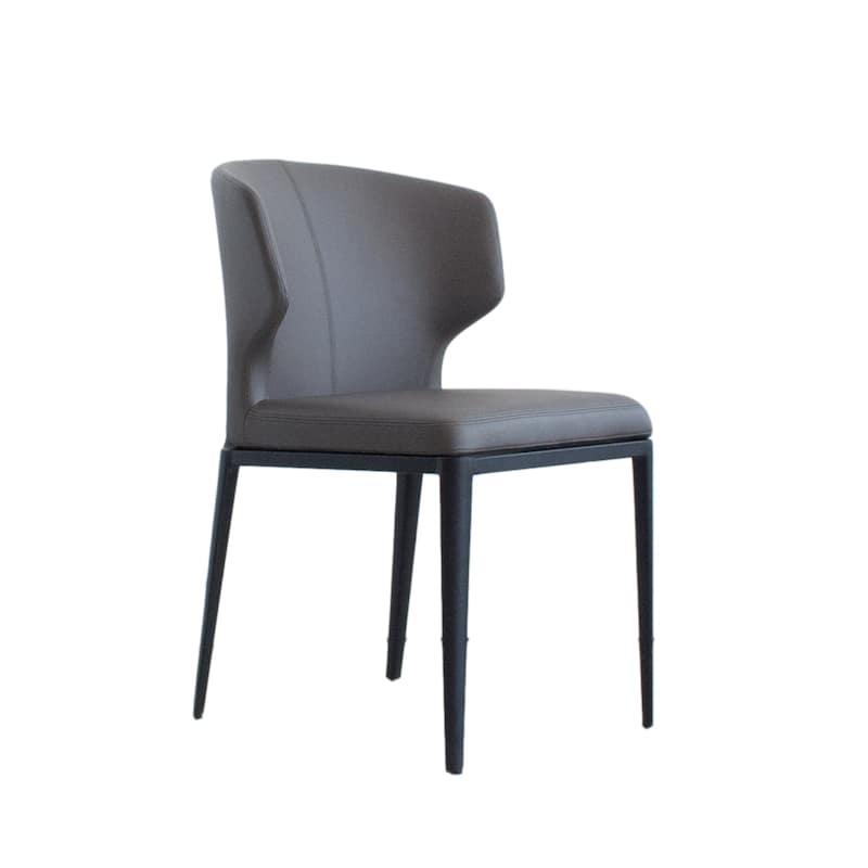 Cabo Mid-century Modern Faux Leather Wingback Dining Chair - Black Base - Charcoal