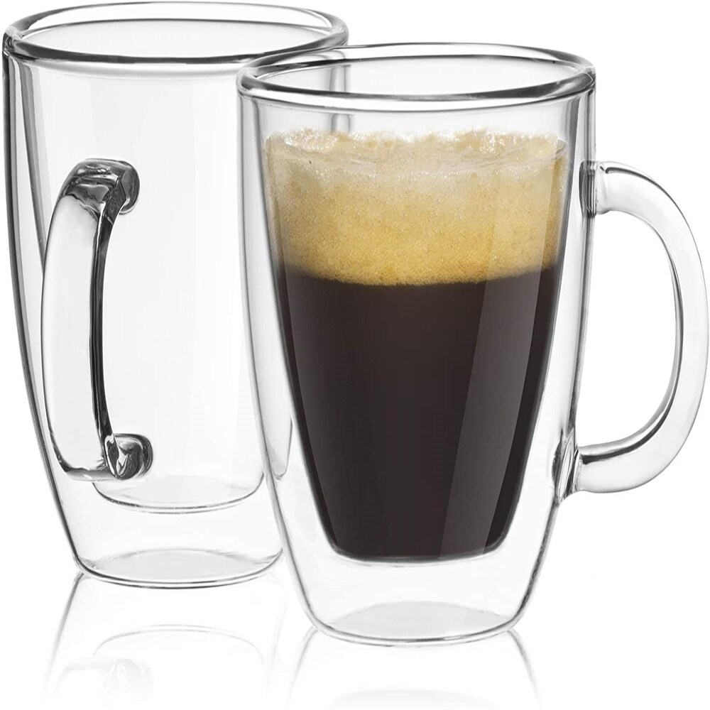 17 oz Set of 2 Clear Glass Mug Double Wall Coffee Mug Home,Beer Glasses Pub Bar 