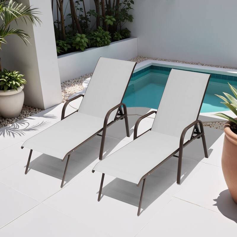 Crestlive Products Outdoor Patio Adjustable Chaise Lounge Chairs Set - Light Grey - 2PC