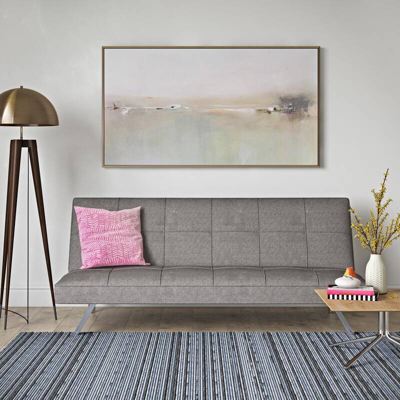 Grey Fabric Futon Sofa Bed with Stainless Leg and Metal Frame