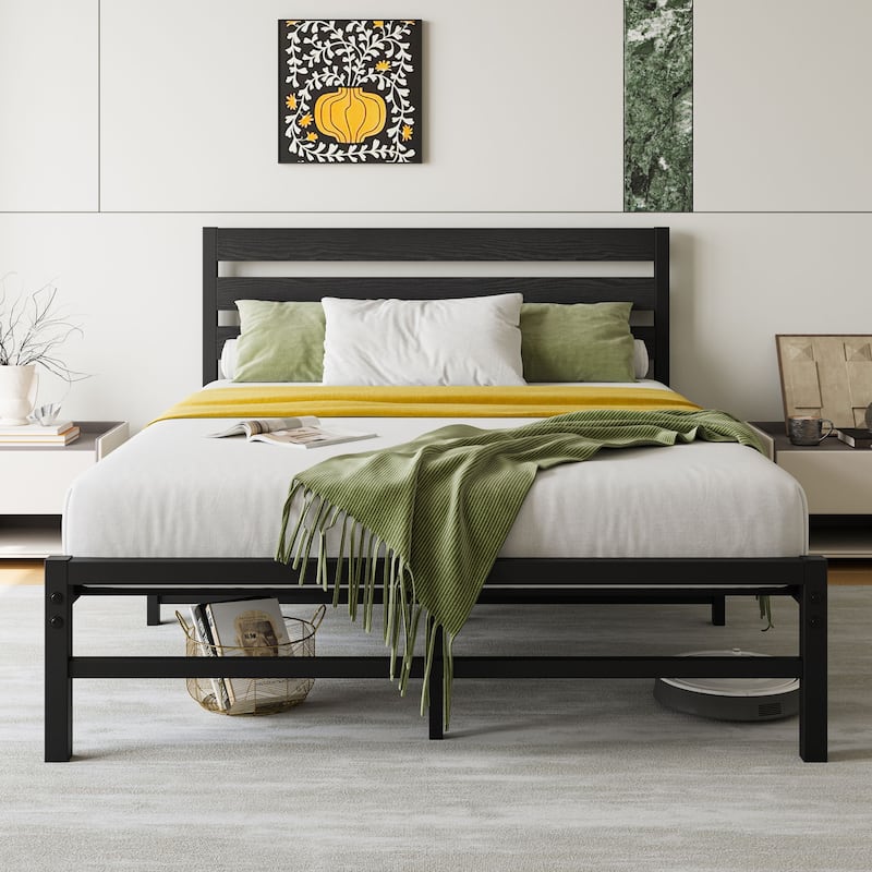 Rustic Vintage Wooden Platform Bed Frame - Full