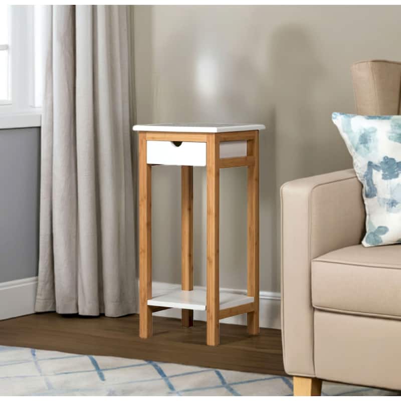 2 Tier Solid Bamboo Frame Plant Stand - White
