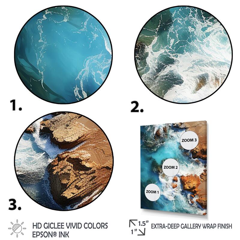 Designart "Coral Dreams Coastal Aerial Views III" Coastal Beach Wall Décor White - Coastal Print Art For Living Room