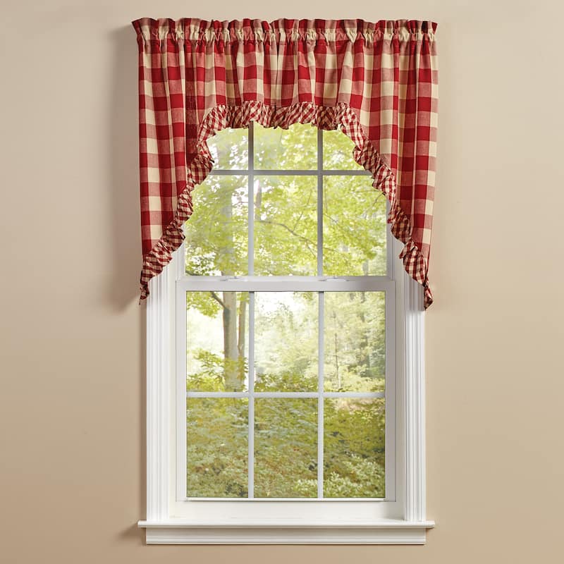 Park Designs Buffalo Check Ruffled Garnet Swags 72" x 36" - 72" X 36"