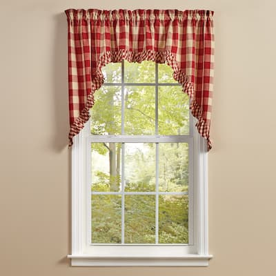 Park Designs Buffalo Check Ruffled Garnet Swags 72" x 36" - 72" X 36"