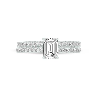 Marquee 1.50 CTW Center Emerald Cut Lab Grown Diamond Engagement Ring Set in 14Karat White Gold
