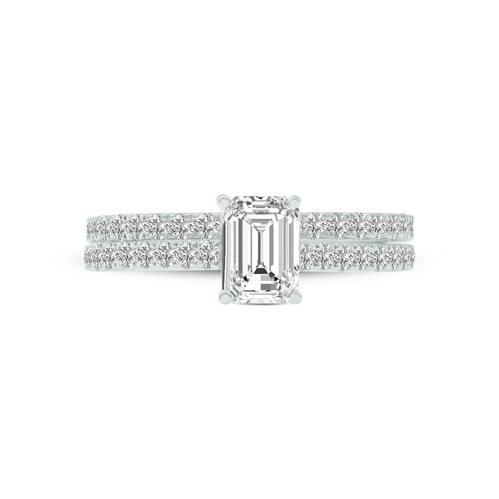 Marquee 1.50 CTW Center Emerald Cut Lab Grown Diamond Engagement Ring Set in 14Karat White Gold