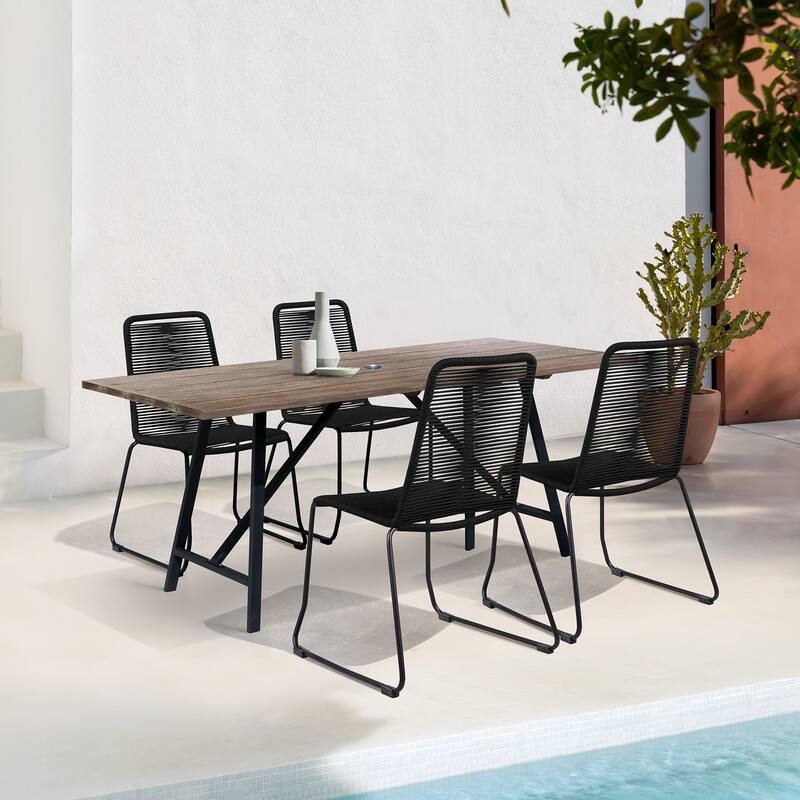 Koala Modern Rectangle Eucalyptus Wood and Metal Outdoor Dining Table