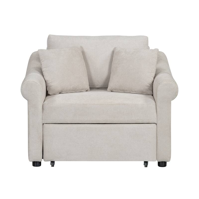 Chenille 3-in-1 Sleeper with Adjustable Backrest, Wheels, and Convertible Bed for Living Room
