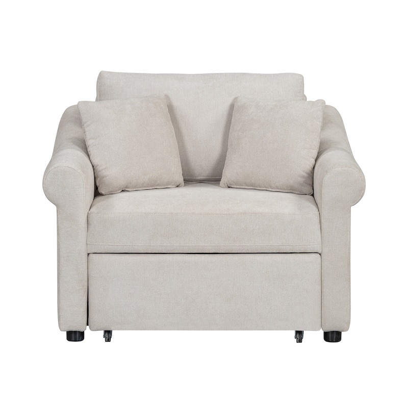 Chenille Accent Chair Convertible Sleeper Chair Adjustable Backrest Sofa Chair, 3 in 1 Chaise Lounges Chair Turns Into Chair Bed