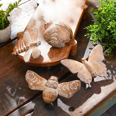 Etched Floral Insect Shelf Sitter Decorations - 7" - Brown - Set of 4