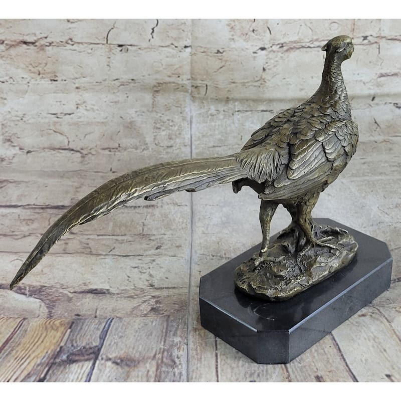 Pheasant Grouse Game Bird Hunter Bronze Marble Statue Wildlife Trophy Figurine