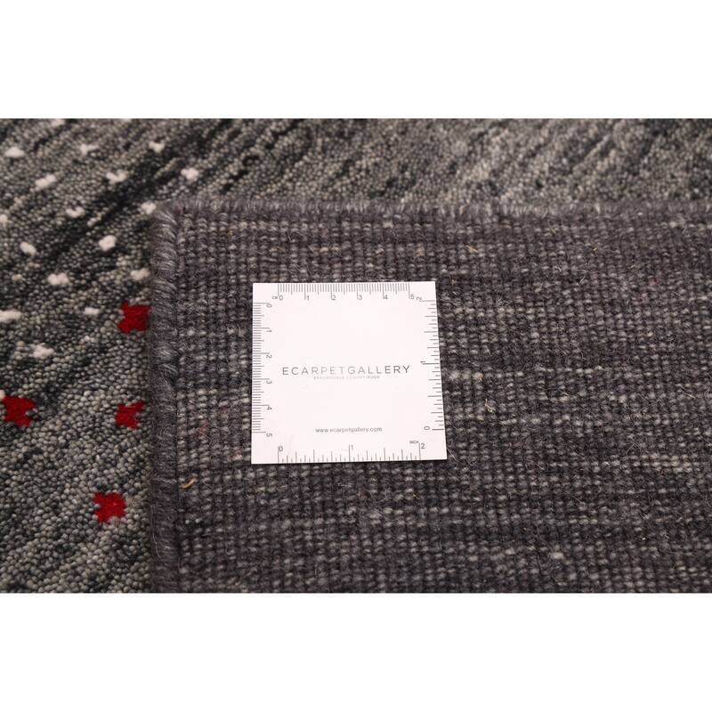ECARPETGALLERY Hand Loomed Kashkuli Gabbeh Dark Grey Wool Rug - 7'11 x 9'10