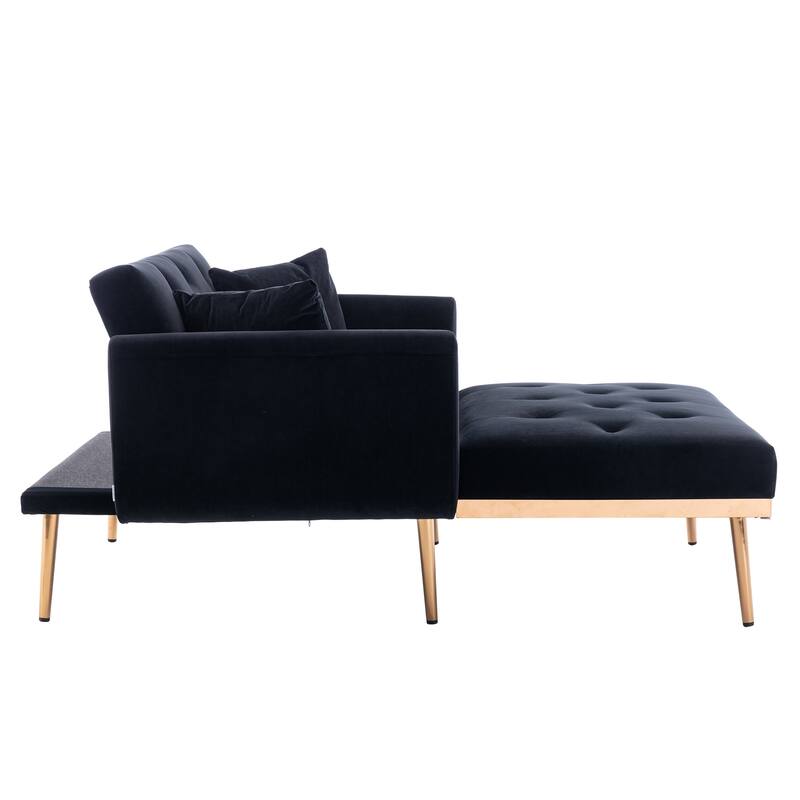 Velvet Fabric Chaise Lounge Chair with Adjustable Backrest and Pillow