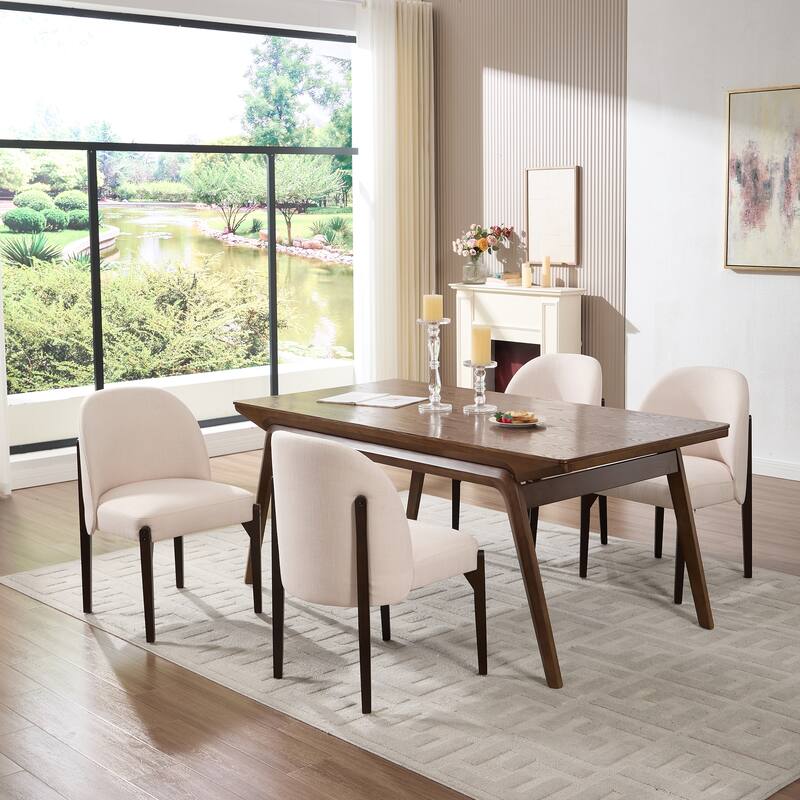 Wooden Dining Chairs Set of 2, Fabric Upholstered Dining Room Chair Kitchen Chairs, Farmhouse Dinner Chair