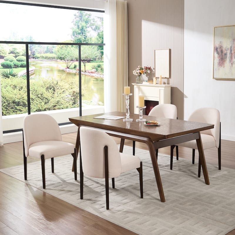 Wooden Dining Chairs Set of 2, Modern Fabric Upholstered Dining Room Chair Kitchen Chairs, Farmhouse Dinner Chair