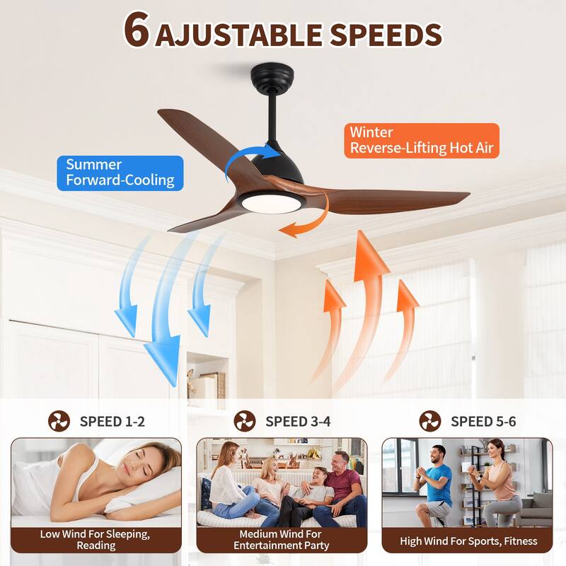 52" High CFM Modern Ceiling Fan with Remote Control and Reversible Blades With Light