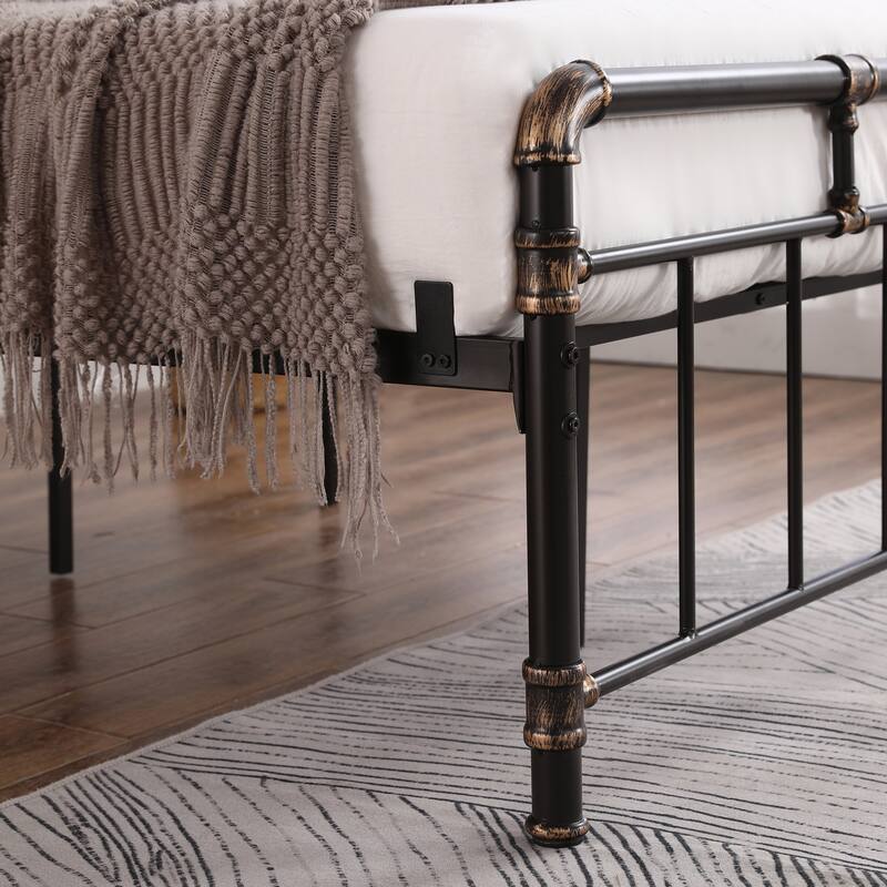 Single-Layer Bed Head and Soft Pull Buckle Bed End Standpipe Water Pipe Bed Black Gold-Painted Iron Bed