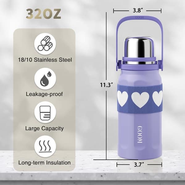 32oz Thermos Water Bottle, Stainless Steel, Leakproof, Carrying Strap - Bed  Bath & Beyond - 42373191