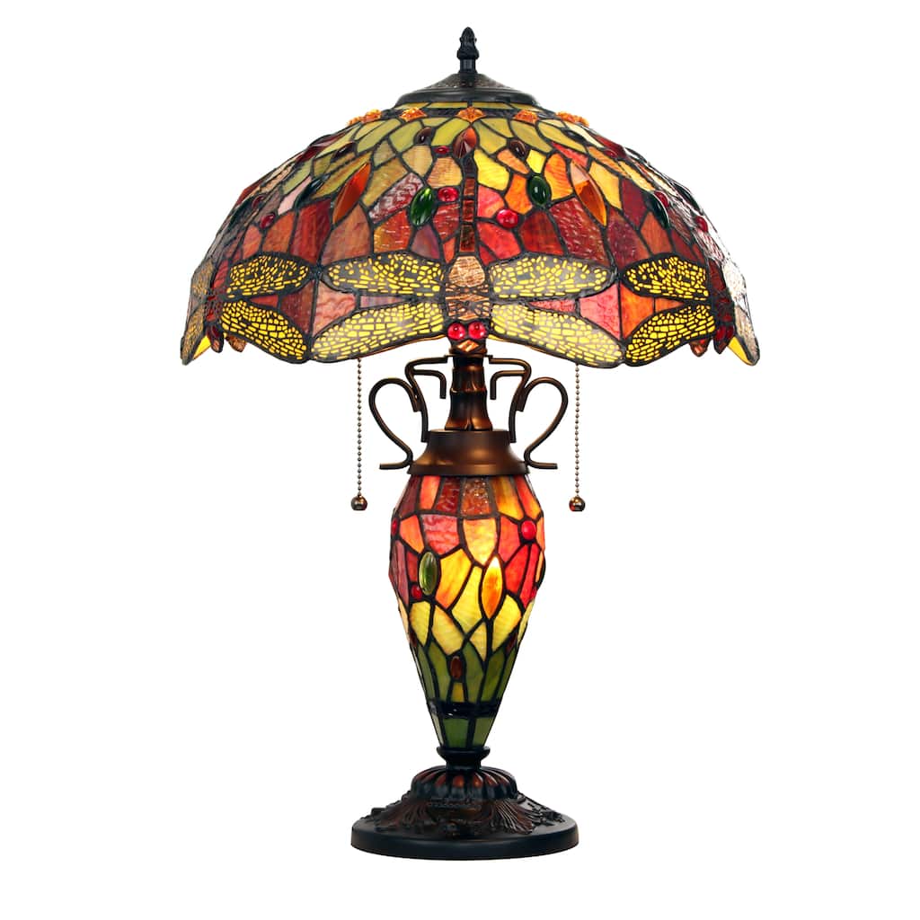 Tiffany-Style Dragonfly Design 3-light Dark Bronze Table Lamp