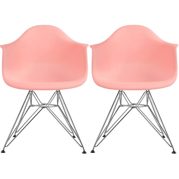 Plastic Eiffel With Arm Chairs Chrome Wire Legs (Set of 2)